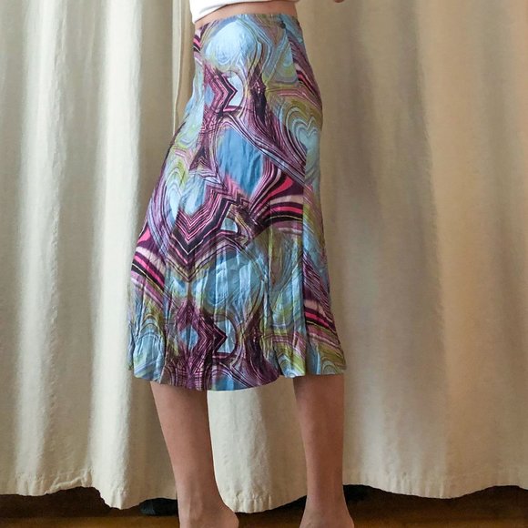 vintage Roberto Cavalli ruched psychedelic midi skirt Sz 38 - Picture 3 of 8